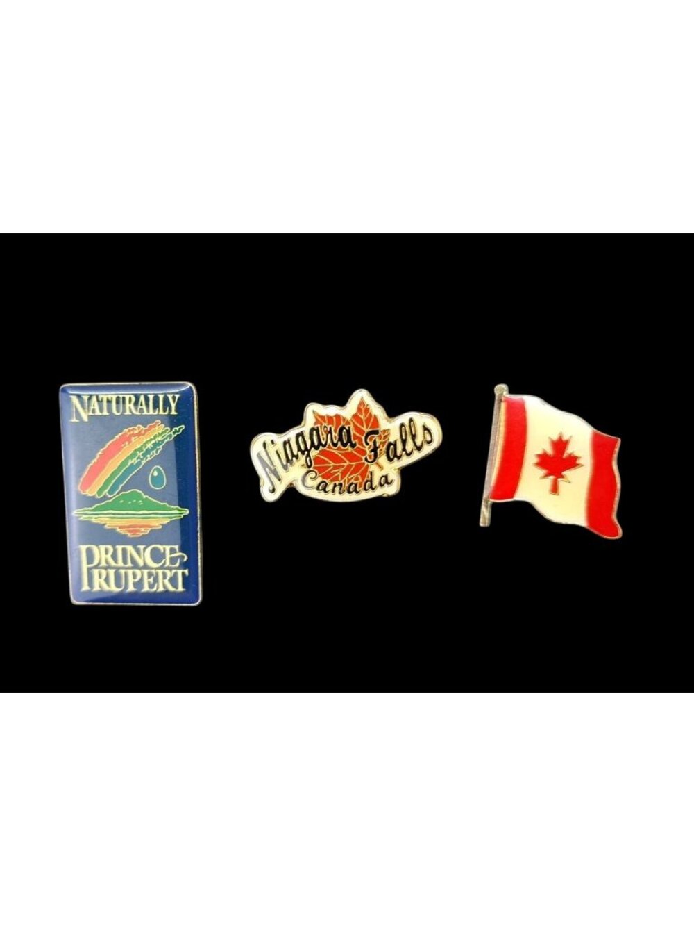 Vintage Canada Souvenir Pins Prince Rupert Niagara Falls Canada Flag Lot Of 3
